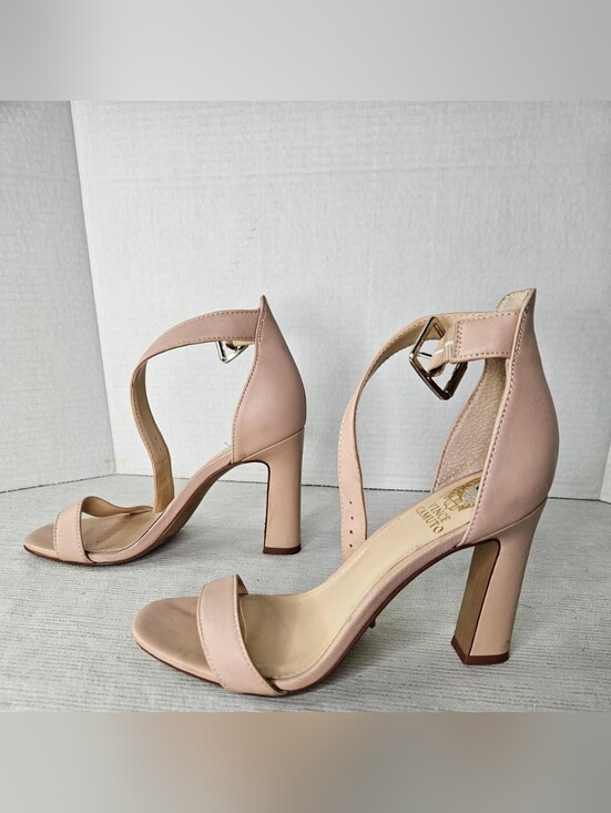 Vince Camuto Shoes - Vince Camuto Blush Pink Ankle-Strap Block Heel Sandals